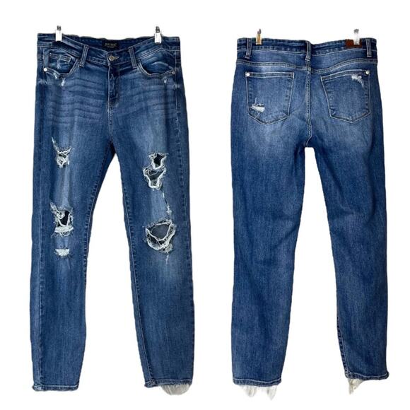 Judy Blue Jeans Boyfriend Fit Dark Wash Distressed Mid Rise Juniors Size 9/29 - Picture 7 of 7